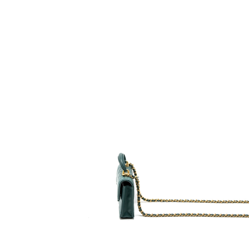 CHANEL MINI TOP HANDLE FLAP BAG LAMBSKIN GREEN BRUSHED GHW