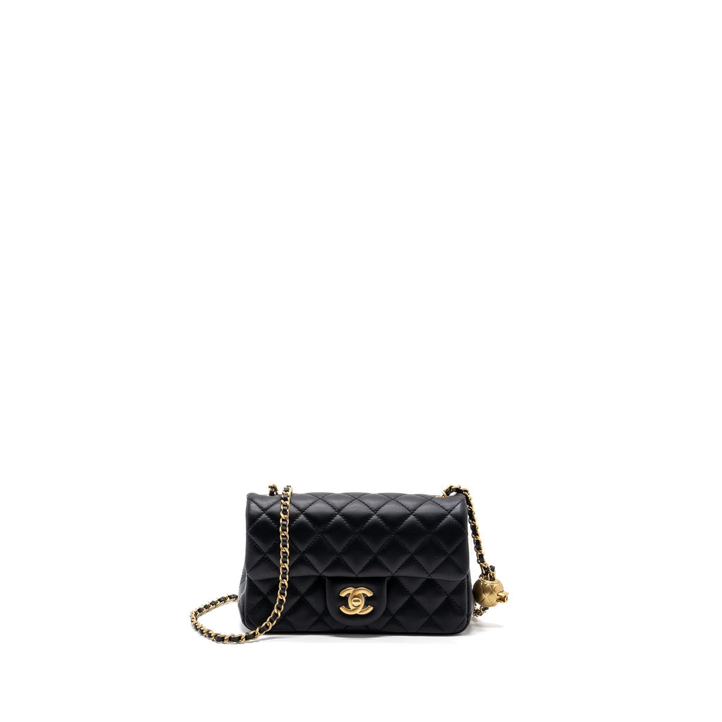CHANEL 23K PEARL CRUSH MINI RECTANGULAR FLAP BAG LAMBSKIN BLACK GHW (MICROCHIP)