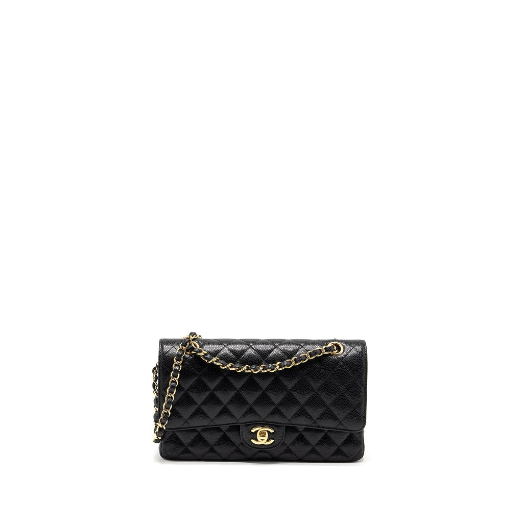 CHANEL MEDIUM CLASSIC DOUBLE FLAP BAG CAVIAR BLACK GHW (MICROCHIP)
