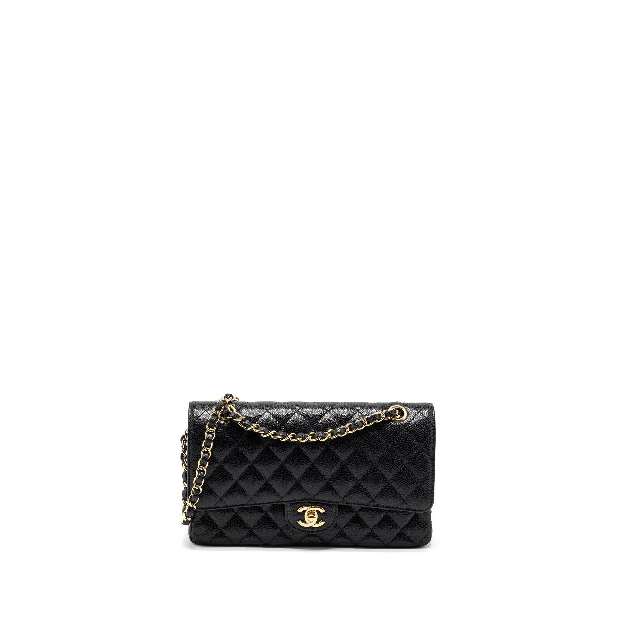CHANEL MEDIUM CLASSIC DOUBLE FLAP BAG CAVIAR BLACK GHW (MICROCHIP)