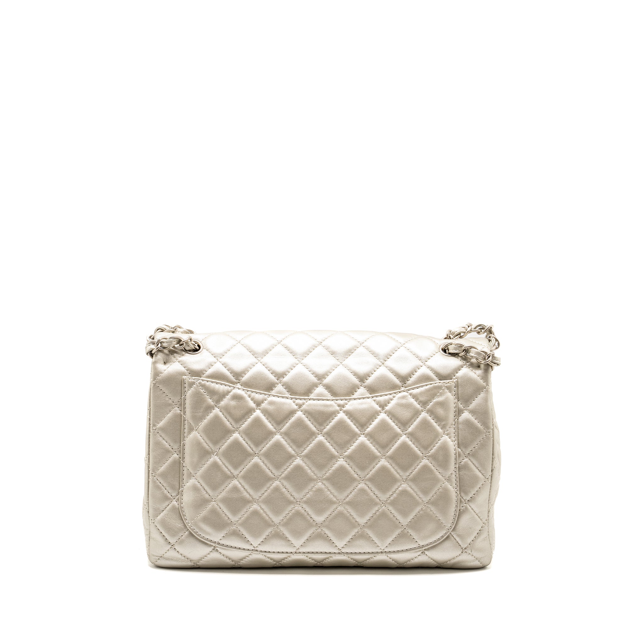 CHANEL CLASSIC QUILTED FLAP BAG LAMBSKIN METALLIC PALE GOLD SHW