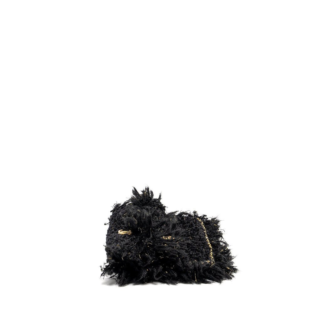 CHANEL FRINGE PARIS COSMOPOLITE CLUTCH TWEED BLACK GHW