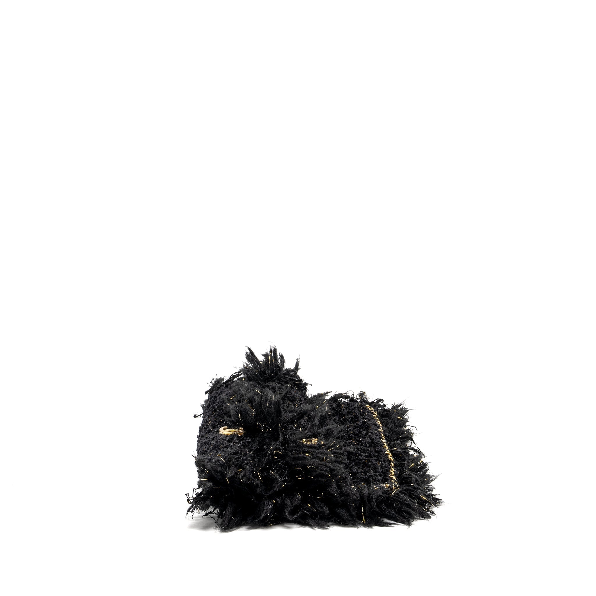 CHANEL FRINGE PARIS COSMOPOLITE CLUTCH TWEED BLACK GHW