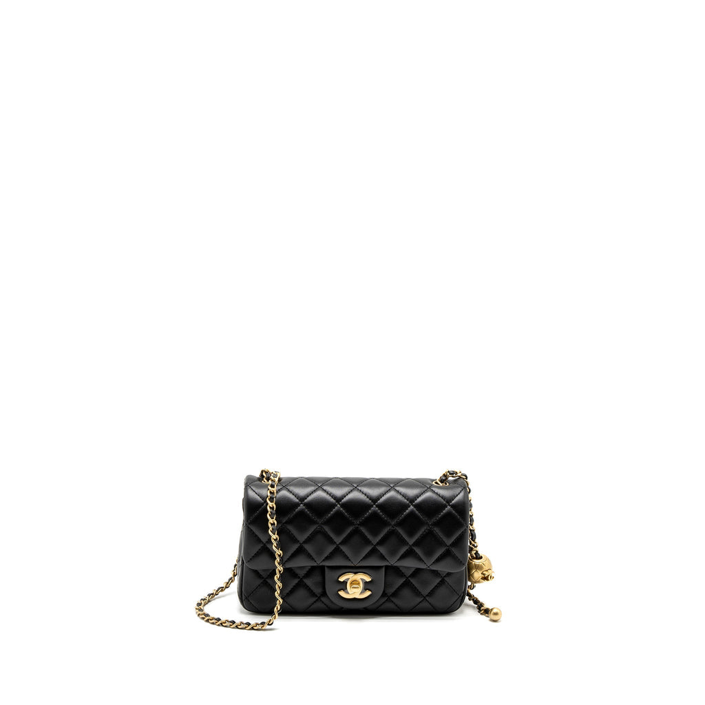CHANEL PEARL CRUSH MINI RECTANGULAR LAMBSKIN BLACK BRUSHED GHW (MICROCHIP)