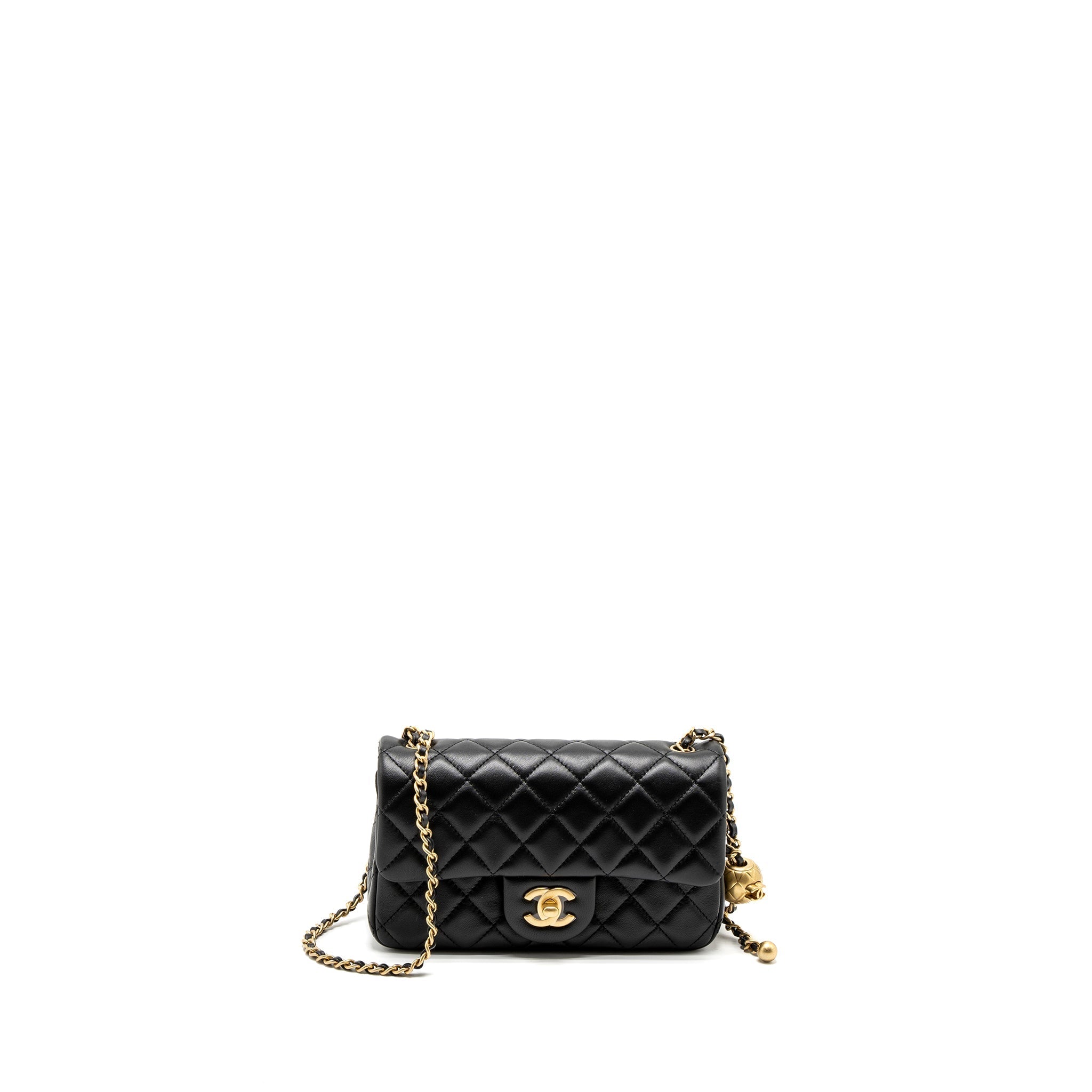 CHANEL PEARL CRUSH MINI RECTANGULAR LAMBSKIN BLACK BRUSHED GHW (MICROCHIP)