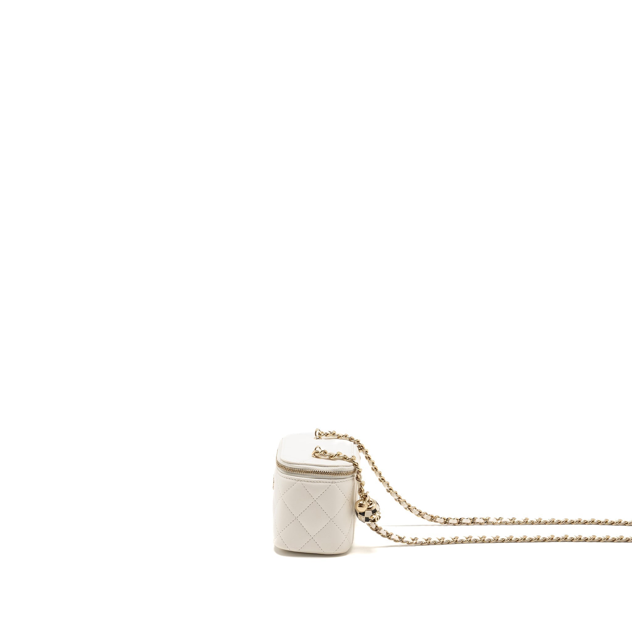 CHANEL PEARL CRUSH MINI VANITY WITH CHAIN LAMBSKIN WHITE LGHW (MICROCHIP)