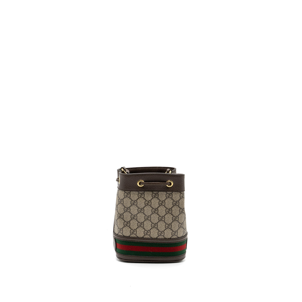 GUCCI OPHIDIA MINI GG BUCKET BAG BEIGE / EBONY GG SUPREME CANVAS GHW
