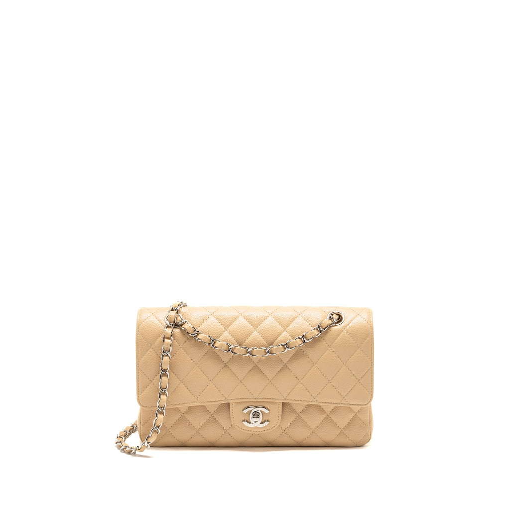 CHANEL MEDIUM CLASSIC DOUBLE FLAP BAG CAVIAR BEIGE SHW