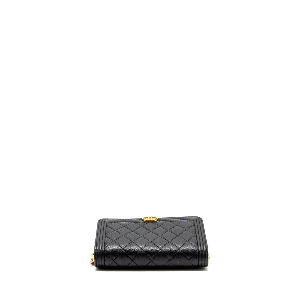 CHANEL BOY WALLET ON CHAIN CAVIAR BLACK GHW (MICROCHIP)
