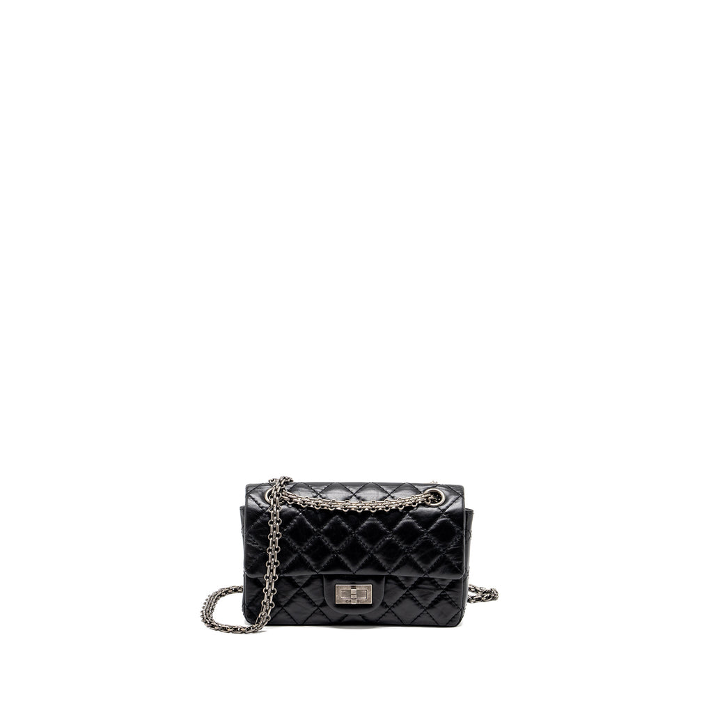 CHANEL MINI 2.55 REISSUE FLAP BAG AGED CALFSKIN BLACK RUTHENIUM HARDWARE