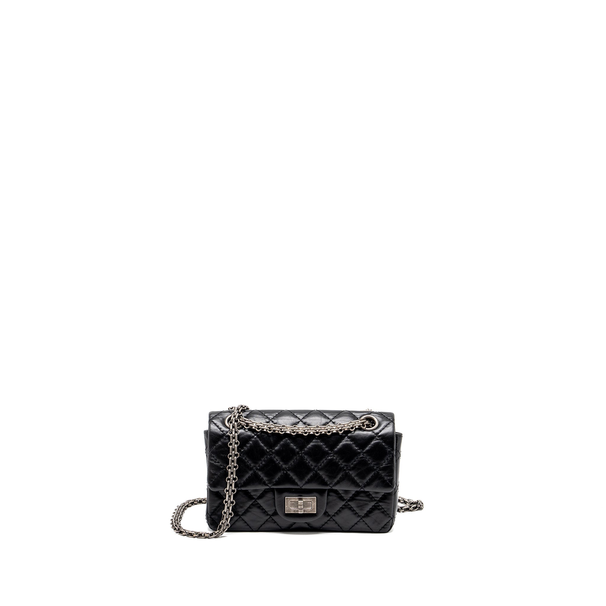 CHANEL MINI 2.55 REISSUE FLAP BAG AGED CALFSKIN BLACK RUTHENIUM HARDWARE