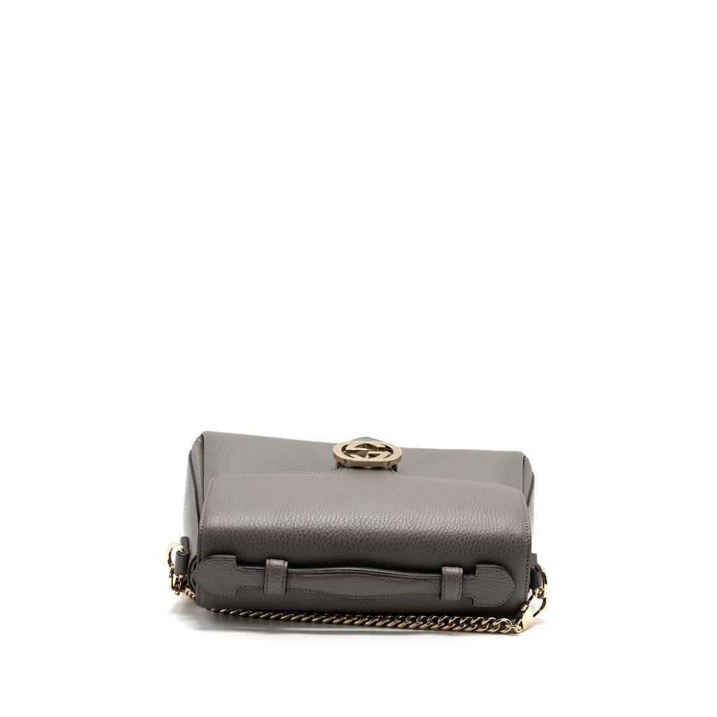GUCCI TOP HANDLE MESSANGER BAG CALFSKIN GREY LGHW