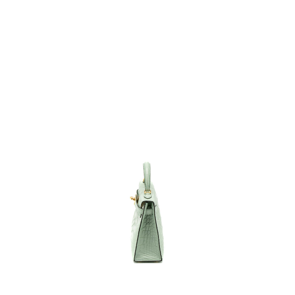 HERMES MINI KELLY ALLIGATOR MISSISSIPPIENSIS MATTE 6U VERT D’EAU GHW