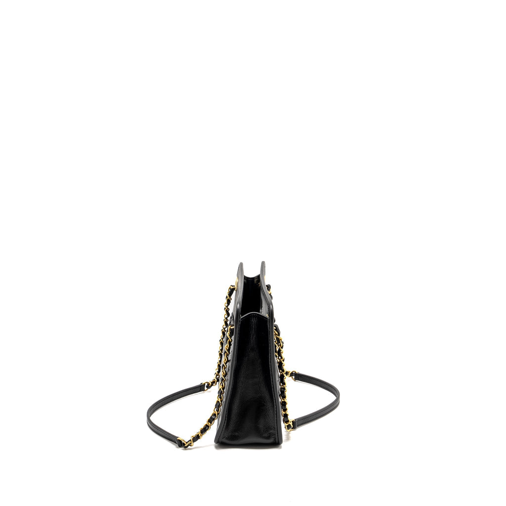 CHANEL 23S CLUTCH BAG WITH CHAIN CALFSKIN BLACK BRUSH GHW (MICROCHIP)