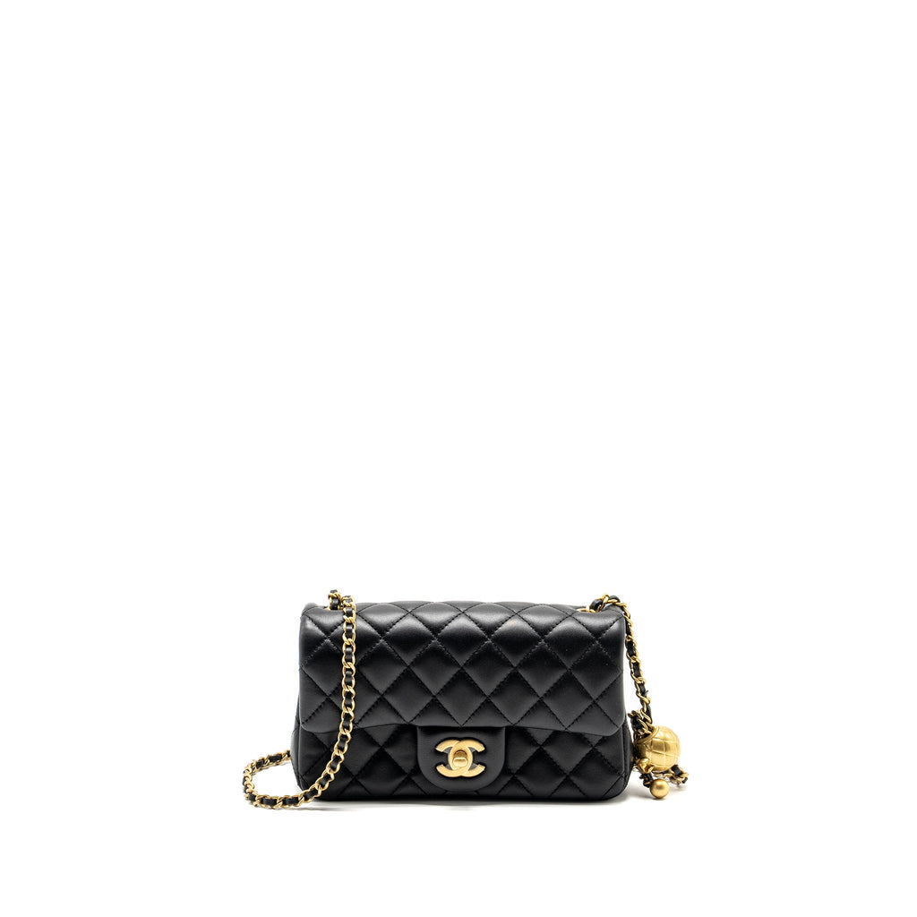 CHANEL PEARL CRUSH MINI RECTANGULAR FLAP BAG LAMBSKIN BLACK GHW (MICROCHIP)