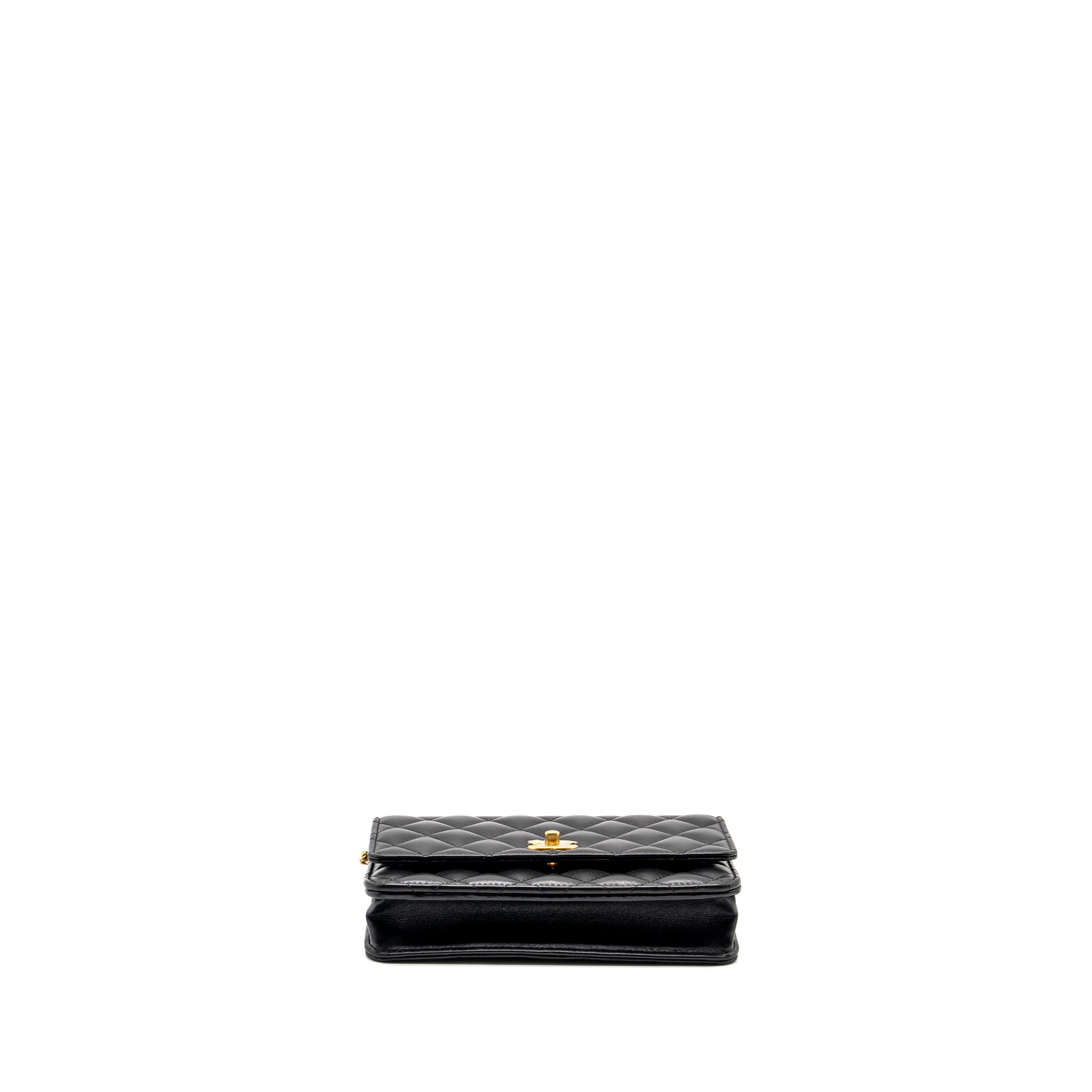 CHANEL PEARL CRUSH WALLET ON CHAIN LAMBSKIN BLACK GHW (MICROCHIP)