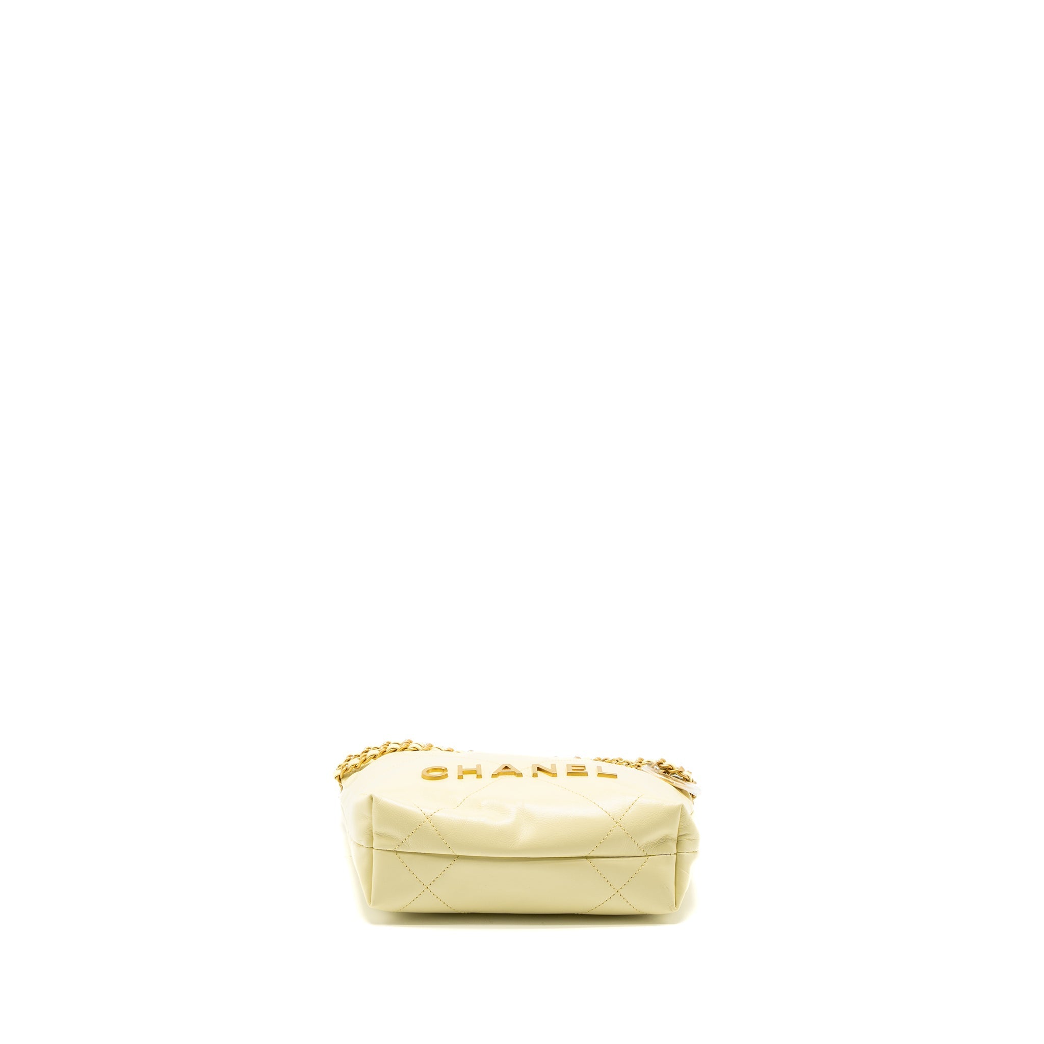 CHANEL 23S MINI 22 BAG SHINY CALFSKIN LIGHT YELLOW BRUSHED GHW (MICROCHIP)