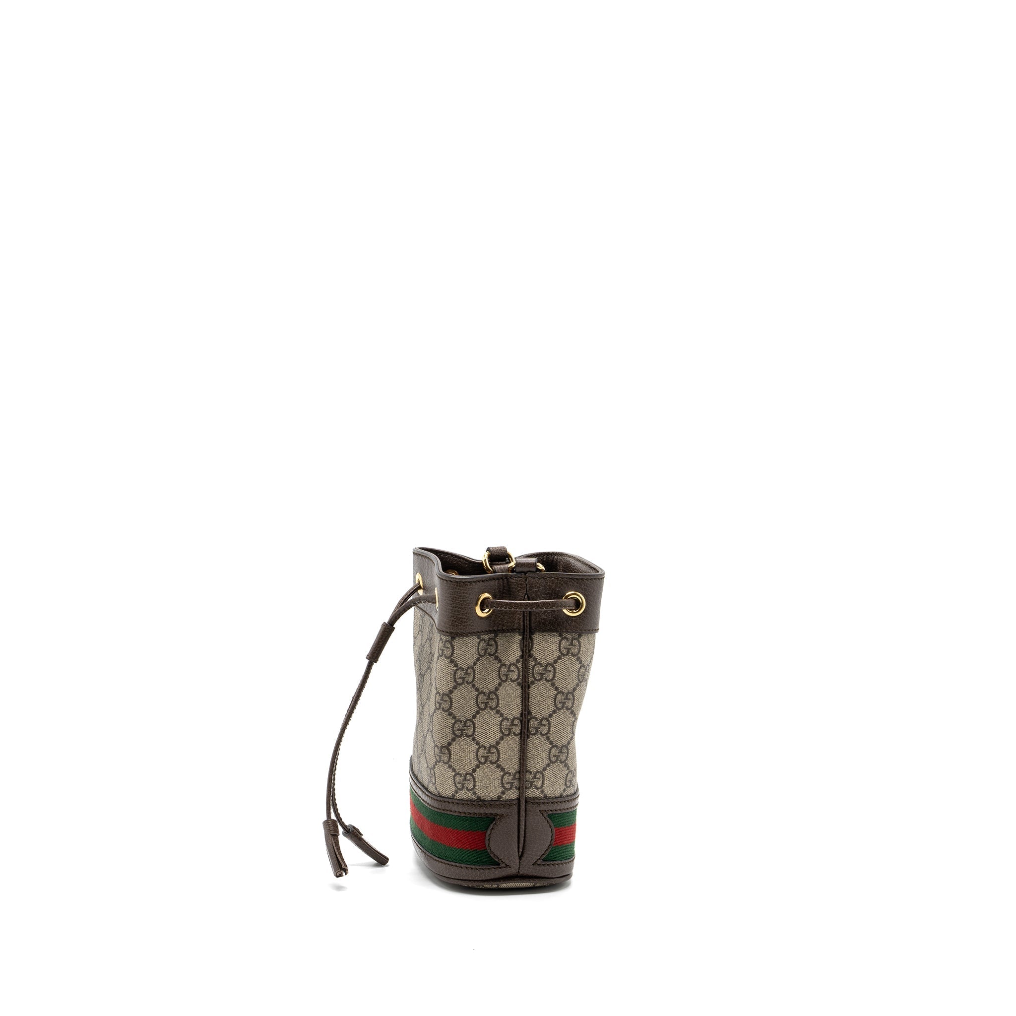 GUCCI OPHIDIA MINI GG BUCKET BAG BEIGE / EBONY GG SUPREME CANVAS GHW