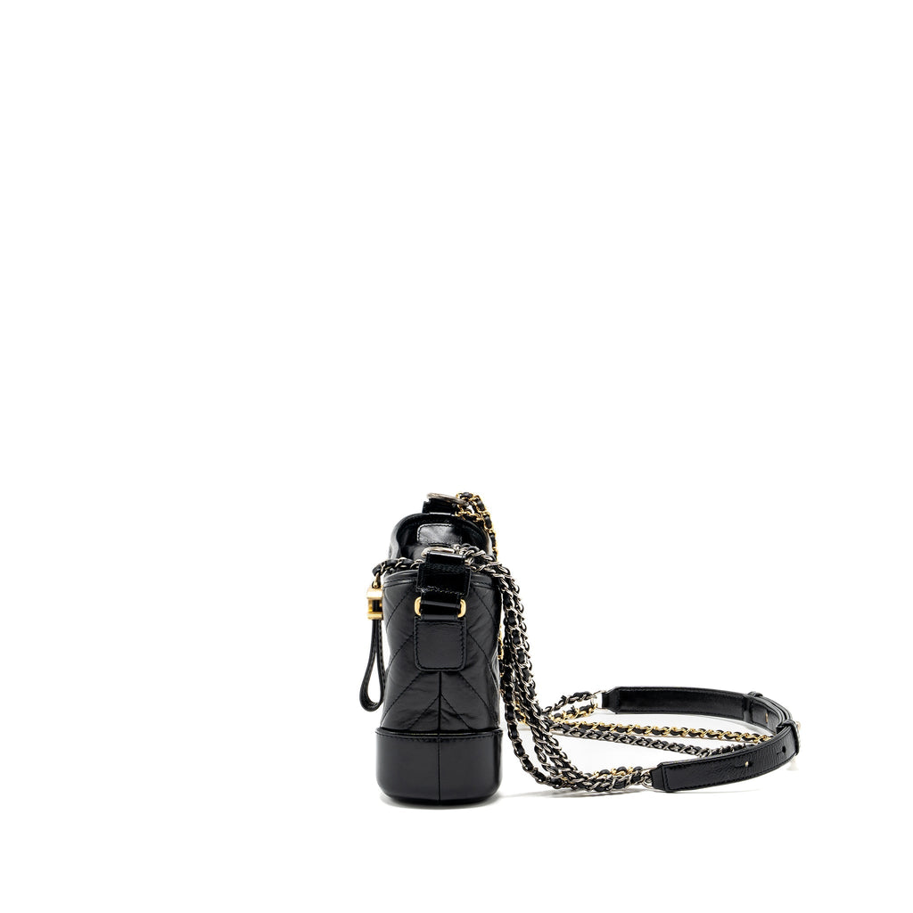 CHANEL SMALL CHEVRON GABRIELLE BAG CALFSKIN BLACK MULTICOLOUR HARDWARE