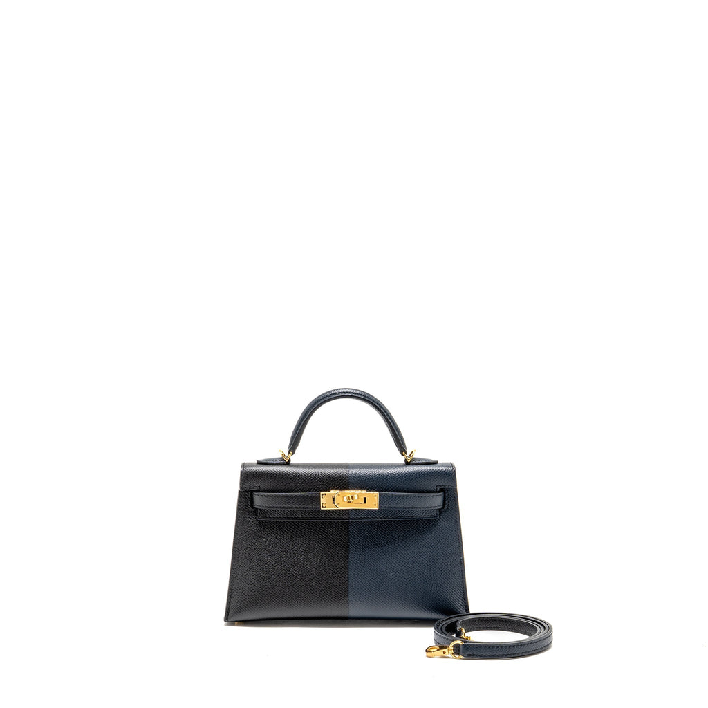 HERMES MINI KELLY II CASAQUE EPSOM BLEU INDIGO/NOIR/ROUGE GRENAT GHW
