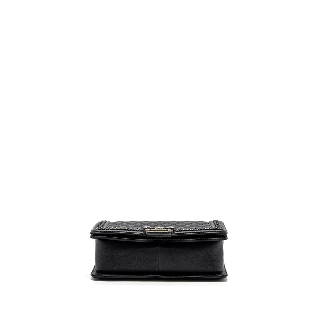 CHANEL TOP HANDLE MEDIUM BOY BAG LIMITED EDITION CALFSKIN BLACK RUTHENIUM HARDWARE