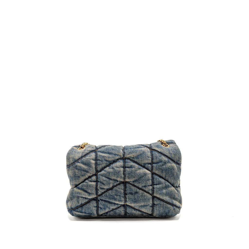 SAINT LAURENT/YSL TOY LOULOU PUFFER SHOULDER BAG DENIM INDIGO BLUE/CINNAMON GHW