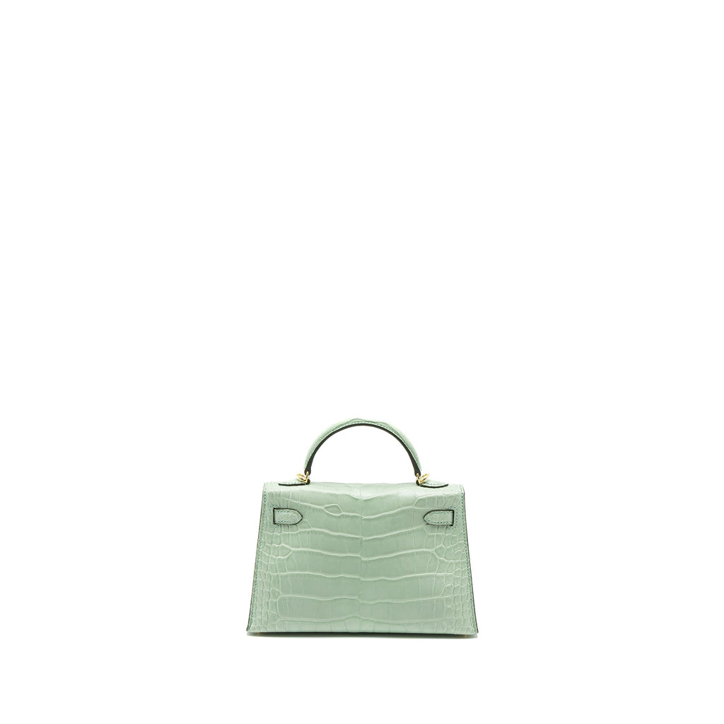 HERMES MINI KELLY ALLIGATOR MISSISSIPPIENSIS MATTE 6U VERT D’EAU GHW