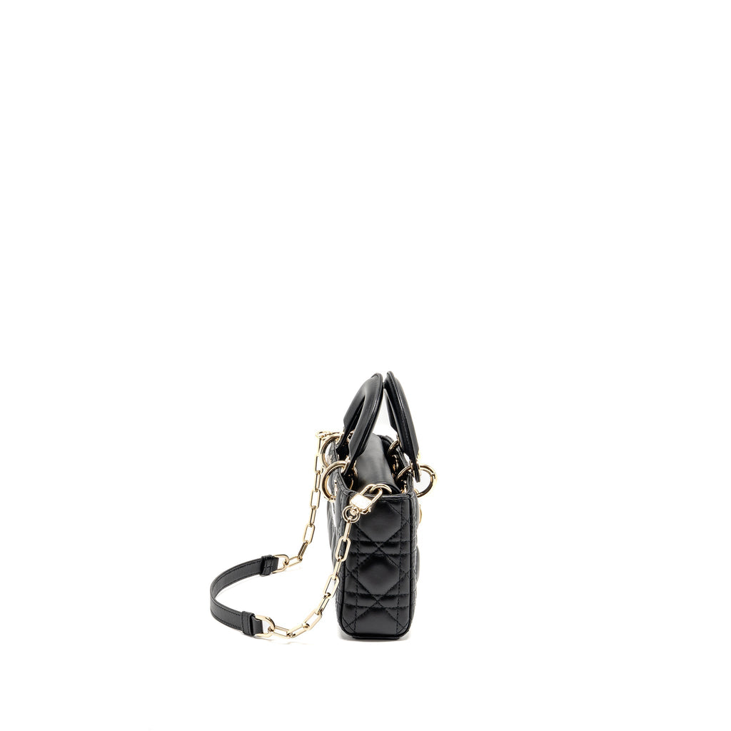 DIOR SMALL LADY D-JOY BAG CANNAGE LAMBSKIN BLACK LGHW