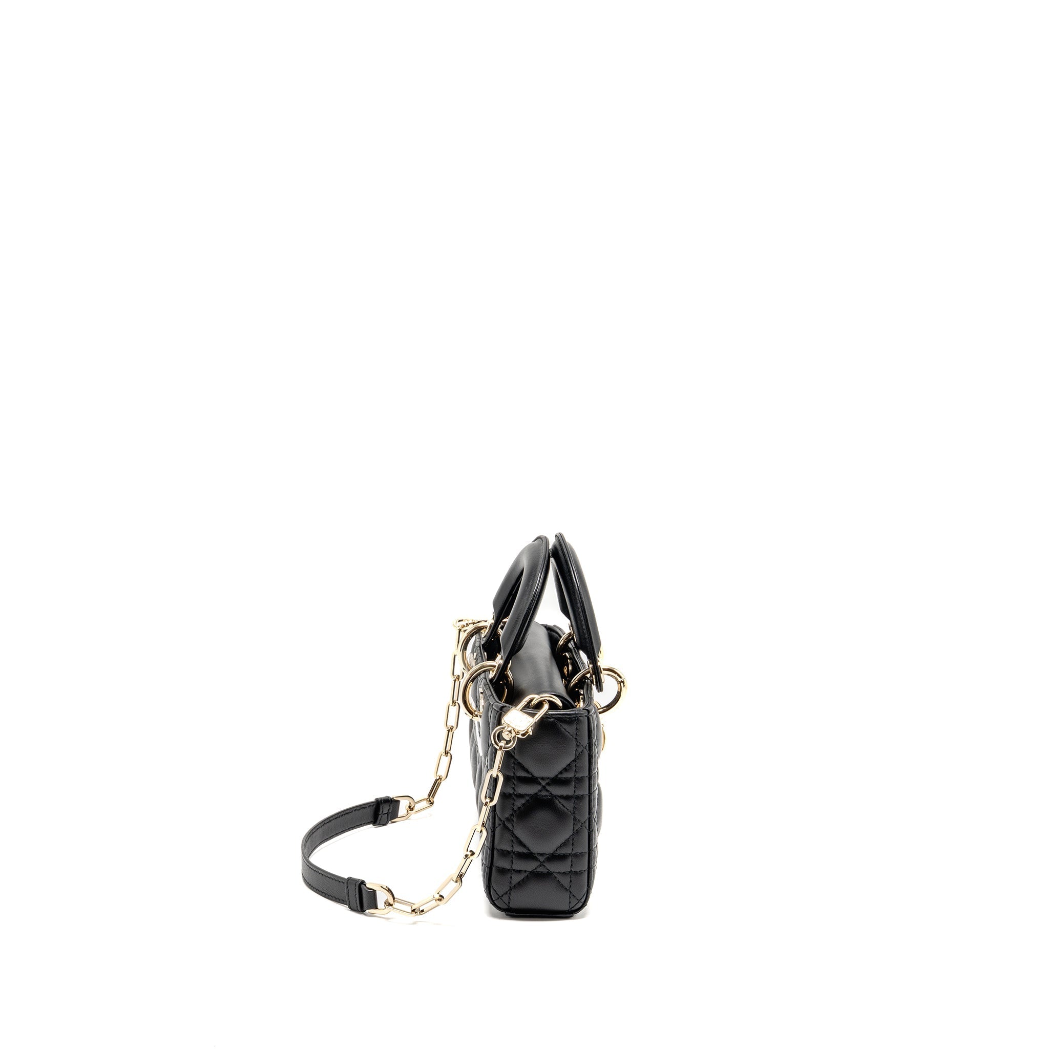 DIOR SMALL LADY D-JOY BAG CANNAGE LAMBSKIN BLACK LGHW