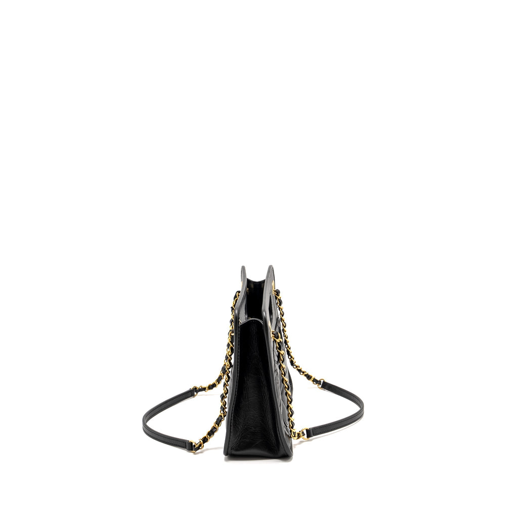 CHANEL 23S CLUTCH BAG WITH CHAIN CALFSKIN BLACK BRUSH GHW (MICROCHIP)