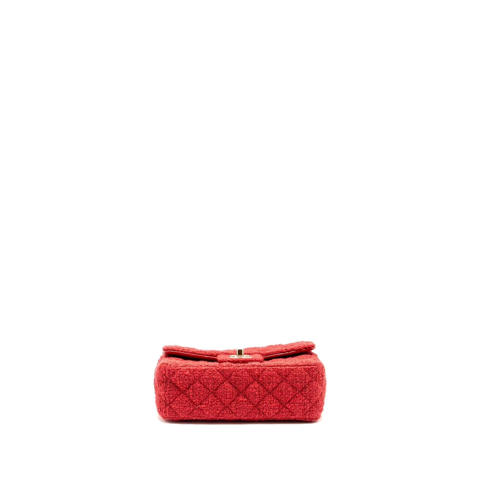 CHANEL MINI RECTANGULAR FLAP BAG TWEED RED LGHW (MICROCHIP)