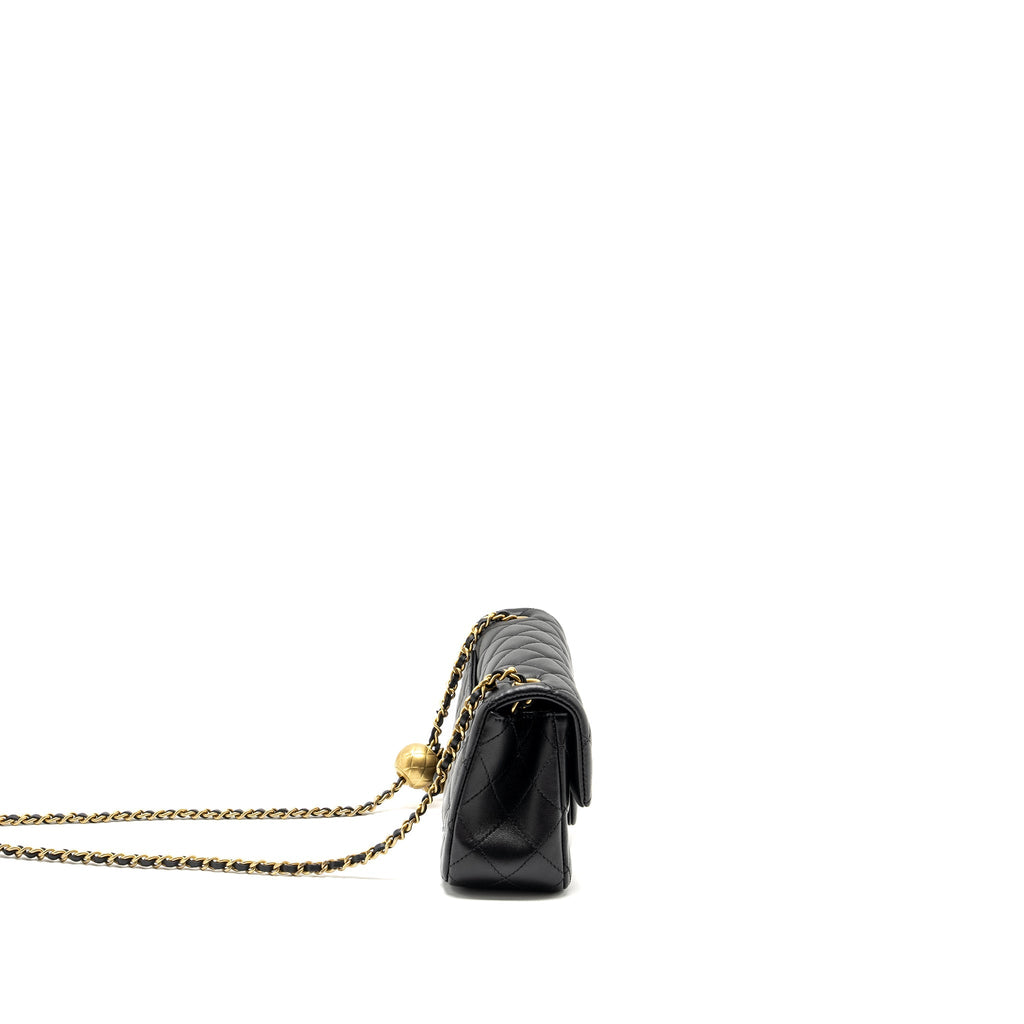 CHANEL PEARL CRUSH MINI RECTANGULAR FLAP BAG LAMBSKIN BLACK GHW (MICROCHIP)
