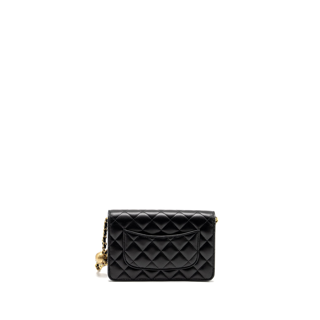 CHANEL PEARL CRUSH WALLET ON CHAIN LAMBSKIN BLACK GHW (MICROCHIP)