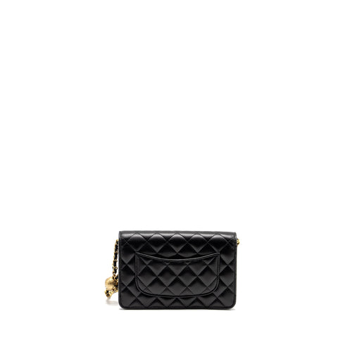 CHANEL PEARL CRUSH WALLET ON CHAIN LAMBSKIN BLACK GHW (MICROCHIP)