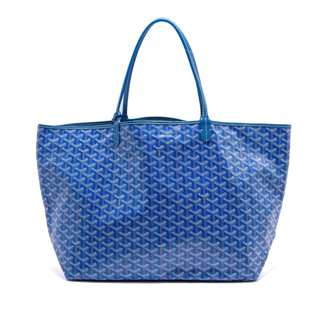 GOYARD SAINT LOUIS GM TOTE BAG GOYARDINE CANVAS/CALFSKIN LEATHER BLUE SHW
