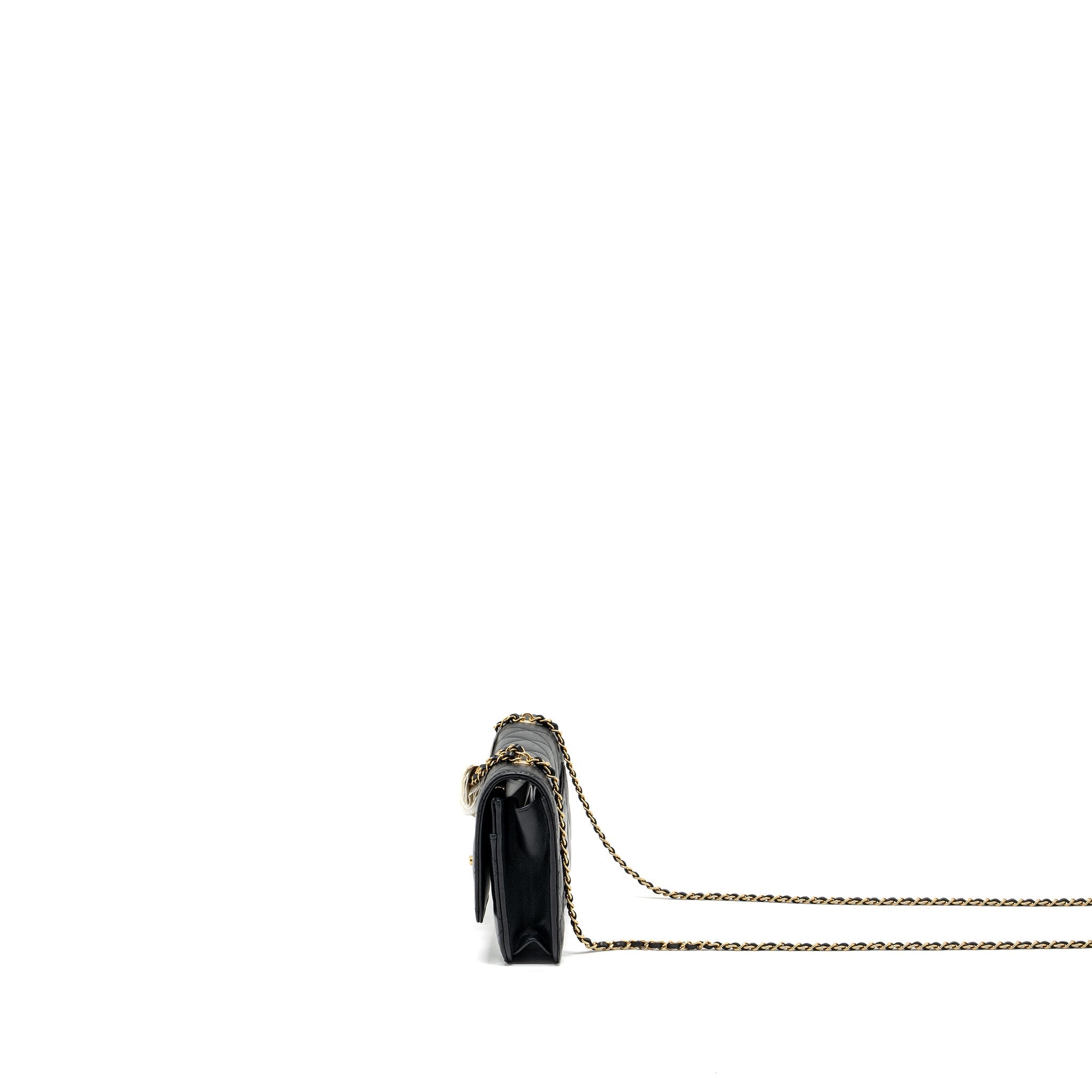 CHANEL 23A LION CHARMS WALLET ON CHAIN LAMBSKIN BLACK GHW (MICROCHIP)