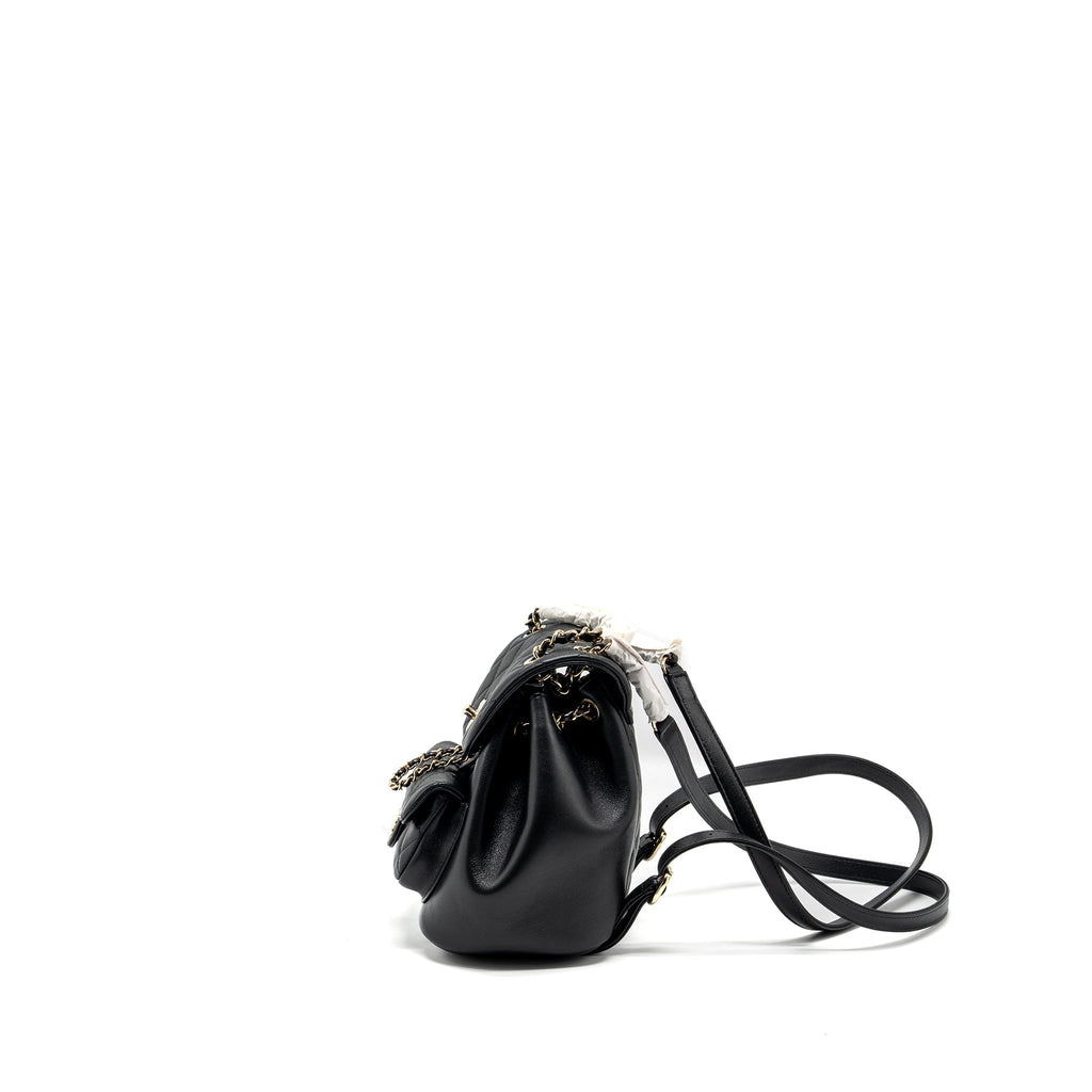 CHANEL 24P MINI DUMA BACKPACK CALFSKIN BLACK LGHW (MICROCHIP)