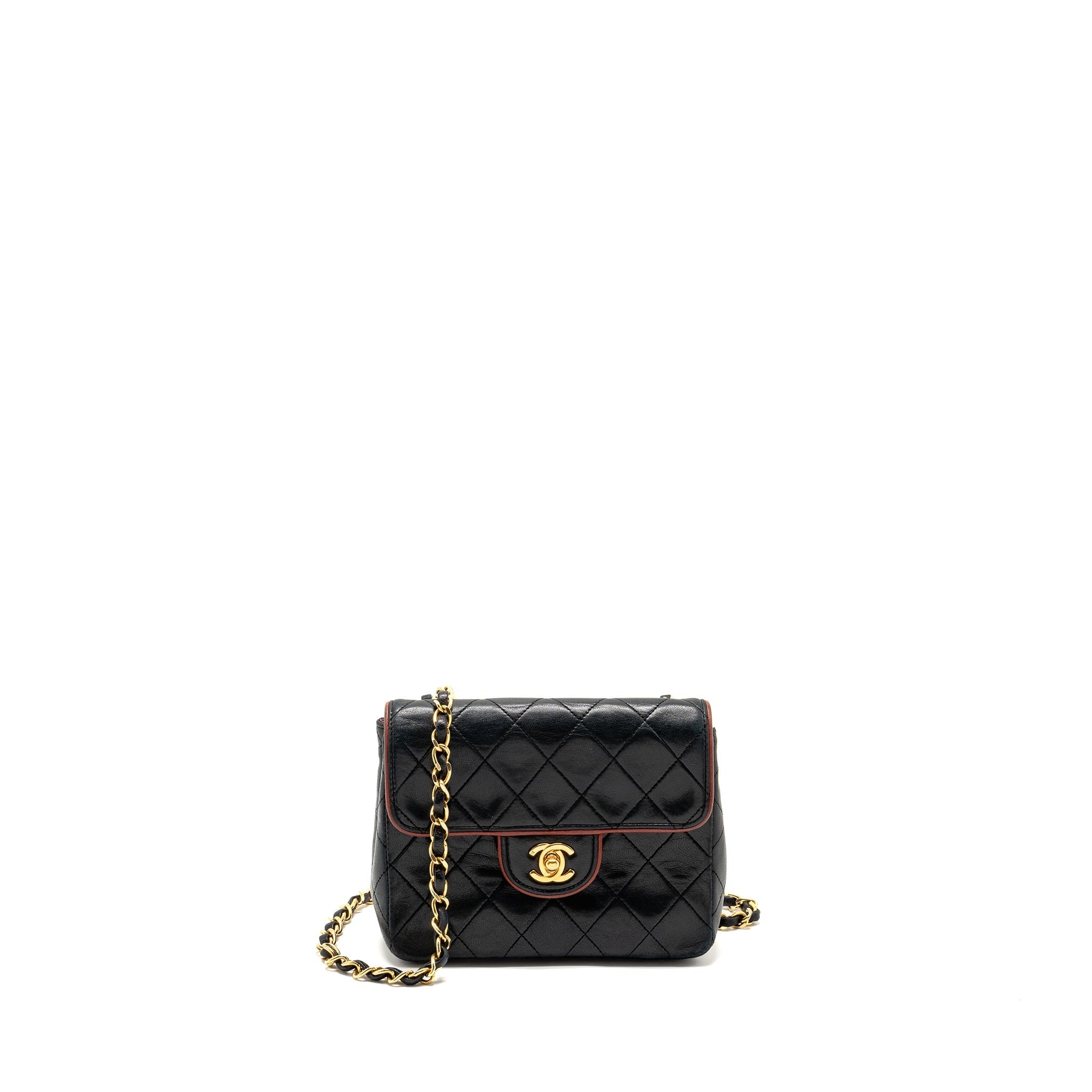 CHANEL VINTAGE MINI SQUARE FLAP BAG LAMBSKIN BLACK / RED GHW