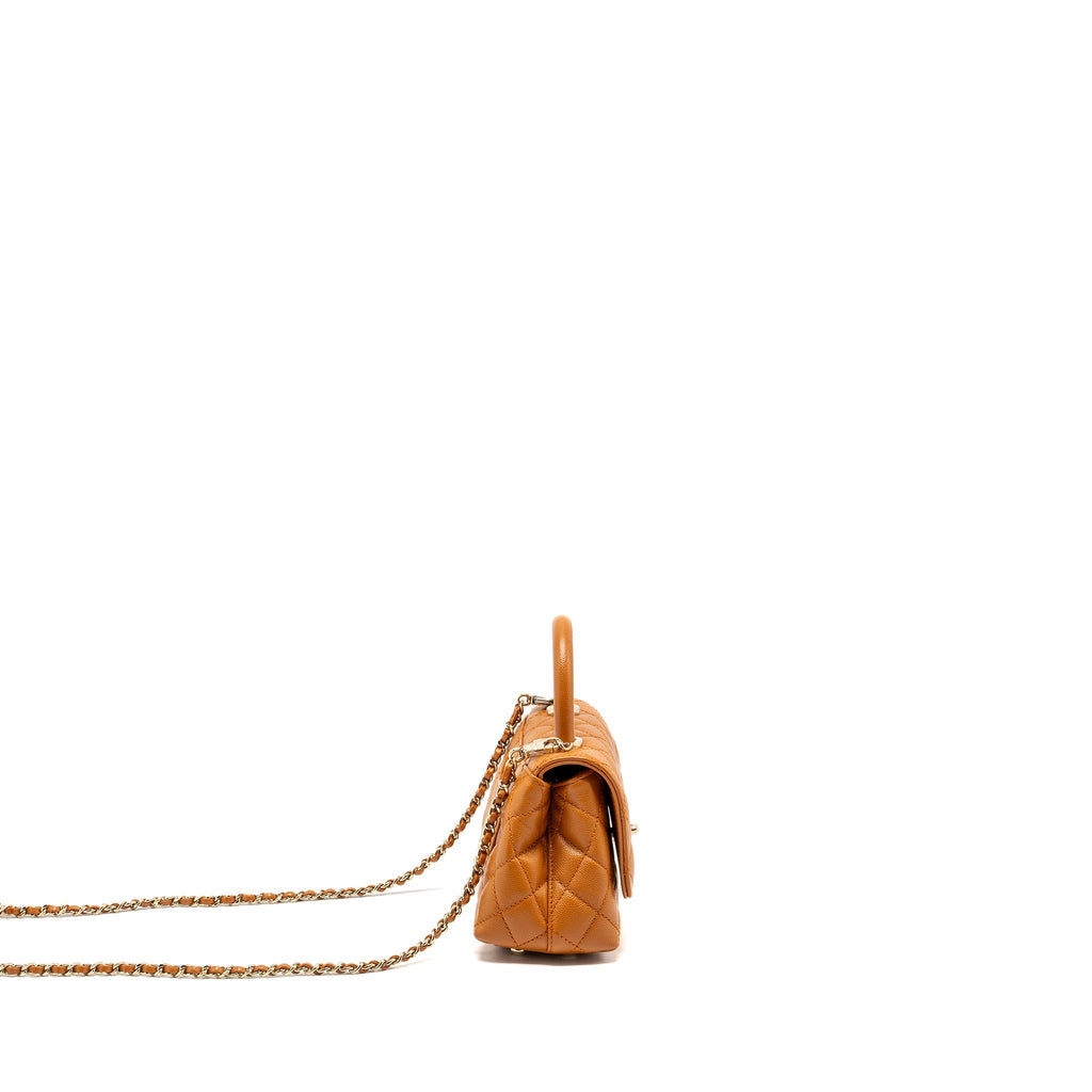CHANEL MINI COCO HANDLE CAVIAR CARAMEL LGHW (MICROCHIP)