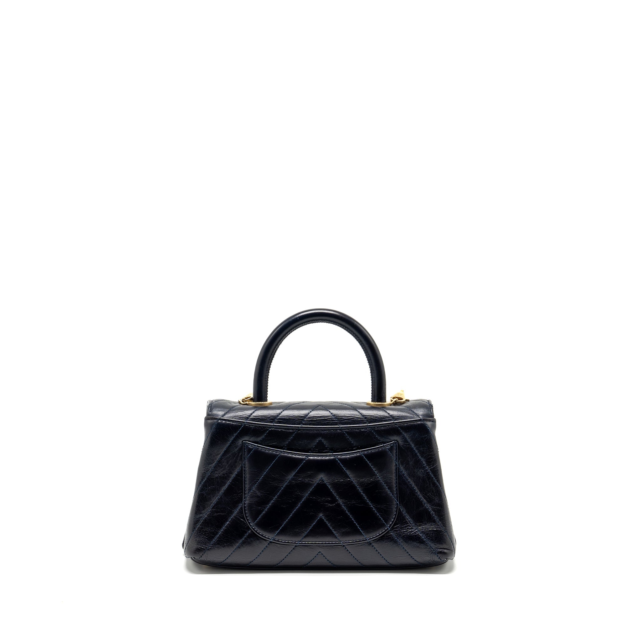 CHANEL SMALL COCO HANDLE CHEVRON CALFSKIN DARK BLUE GHW