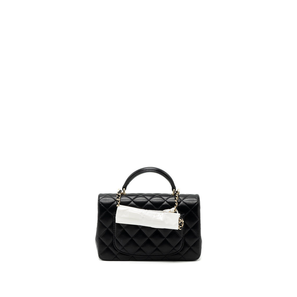 CHANEL TOP HANDLE MINI RECTANGULAR FLAP BAG LAMBSKIN BLACK LGHW(MICROCHIP)