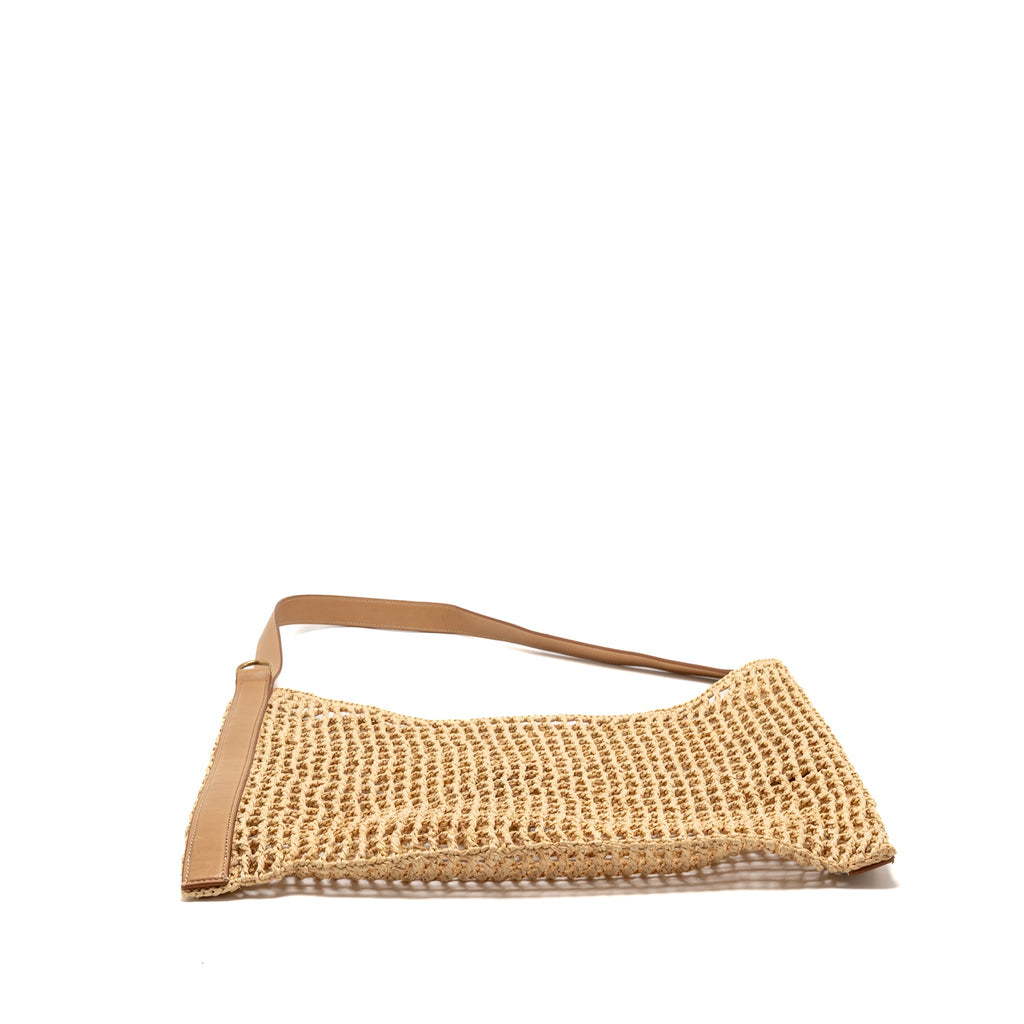 SAINT LAURENT/YSL OXALIS CROCHET SHOULDER BAG RIFFIA/LEATHER BEIGE GHW