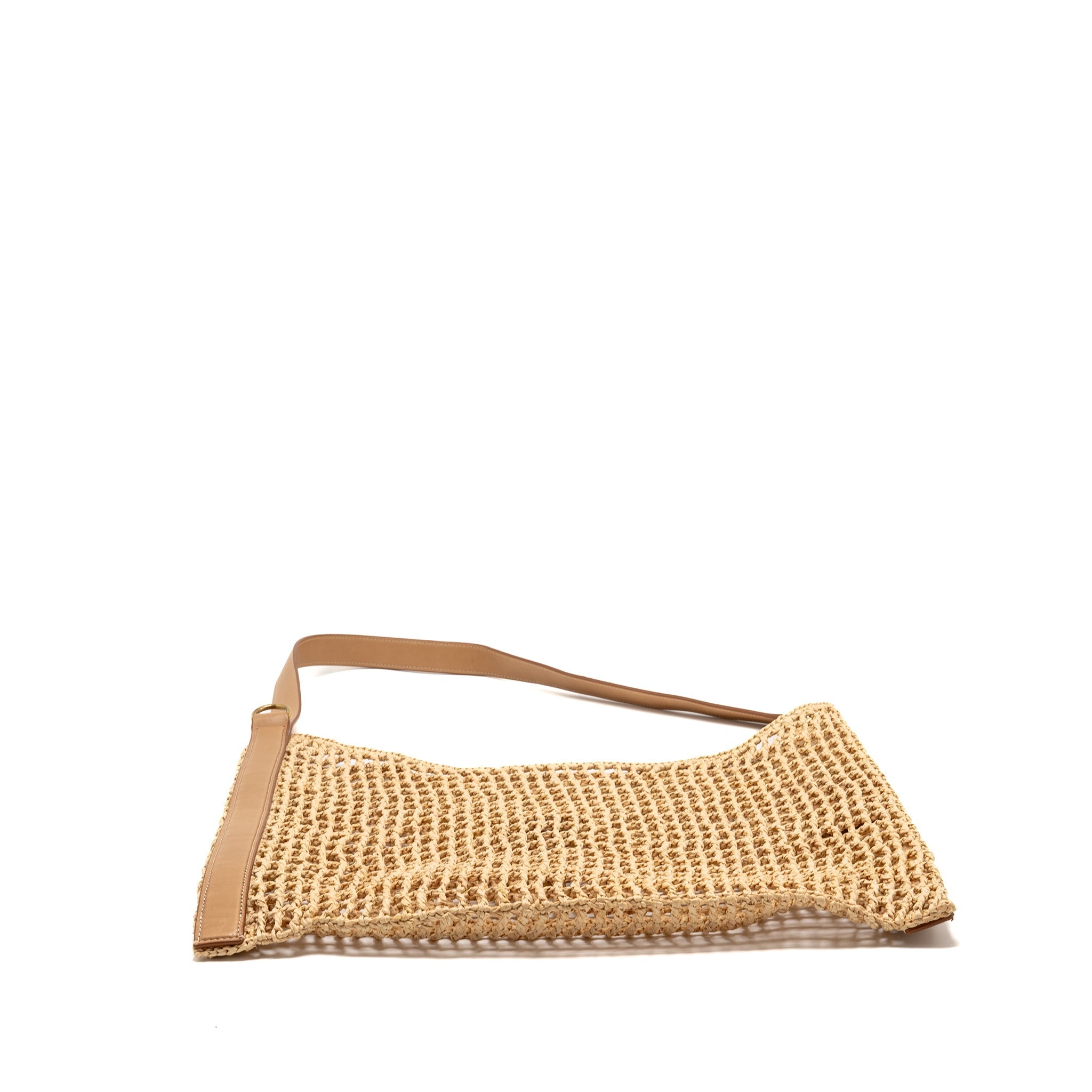 SAINT LAURENT/YSL OXALIS CROCHET SHOULDER BAG RIFFIA/LEATHER BEIGE GHW