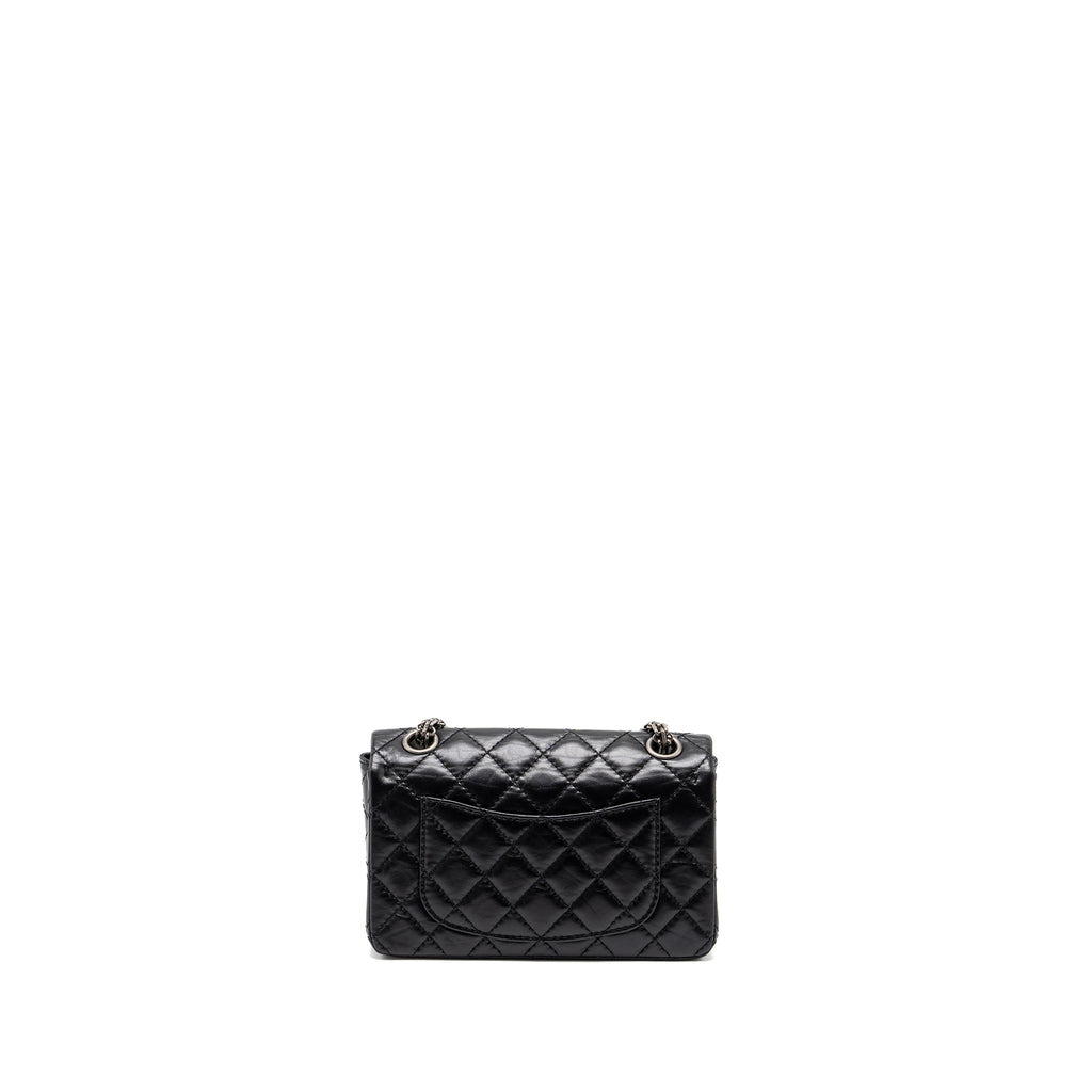CHANEL MINI 2.55 REISSUE FLAP BAG AGED CALFSKIN BLACK RUTHENIUM HARDWARE
