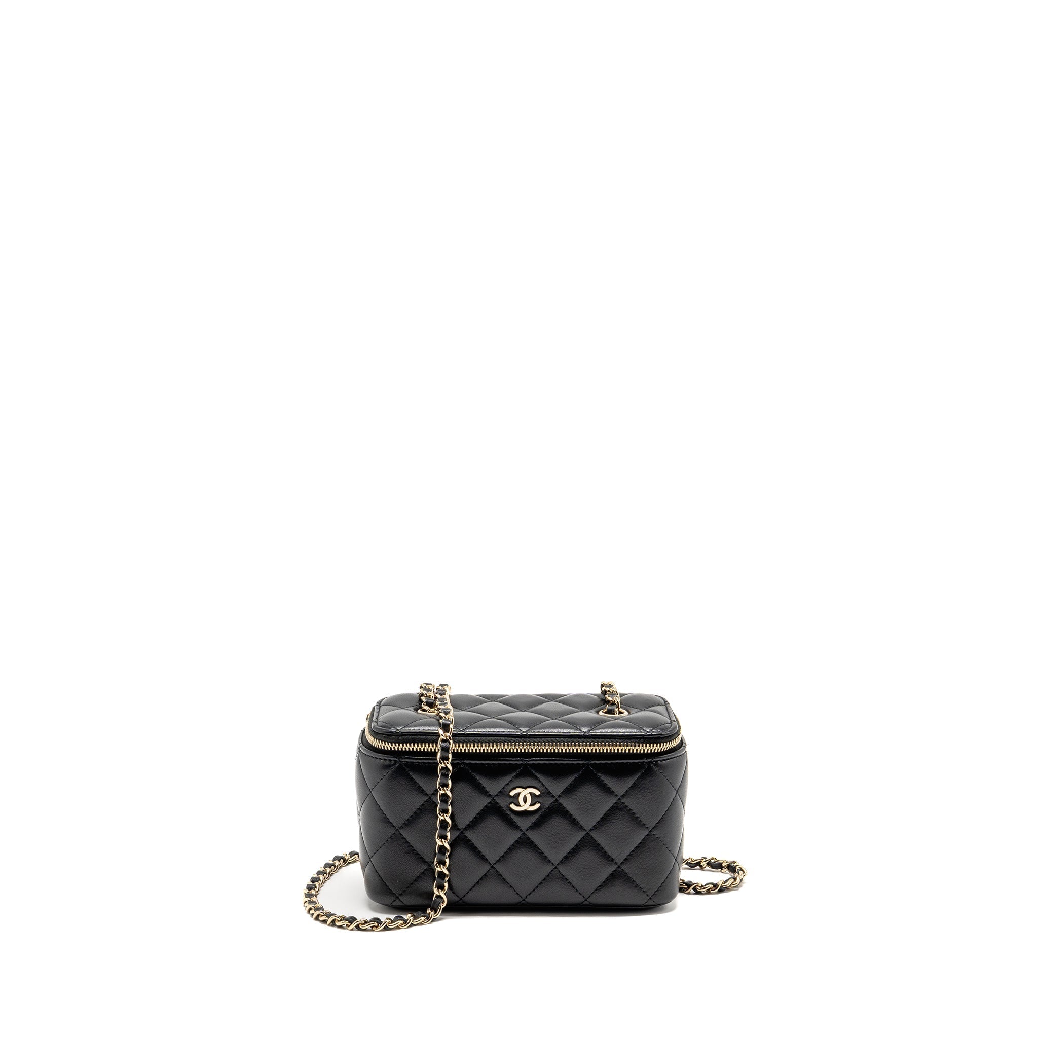 CHANEL LONG VANITY CASE WITH CHAIN LAMBSKIN BLACK LGHW