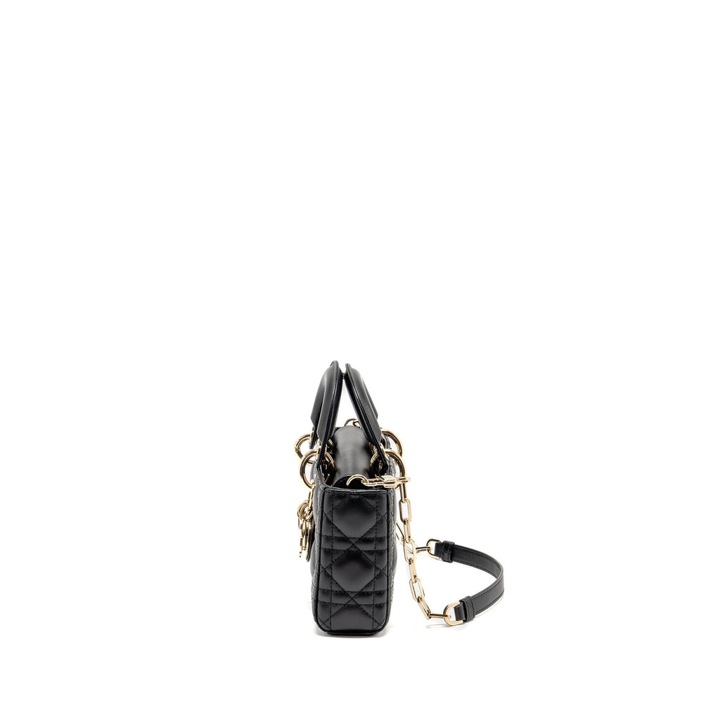 DIOR SMALL LADY D-JOY BAG CANNAGE LAMBSKIN BLACK LGHW