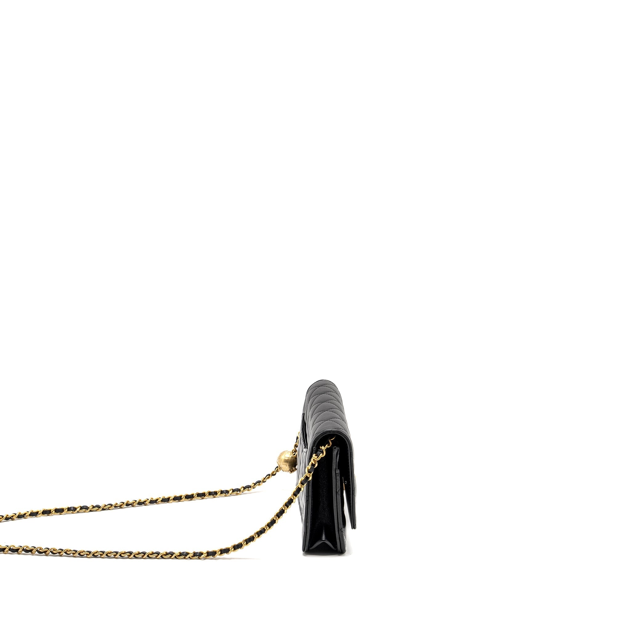 CHANEL PEARL CRUSH WALLET ON CHAIN LAMBSKIN BLACK GHW (MICROCHIP)