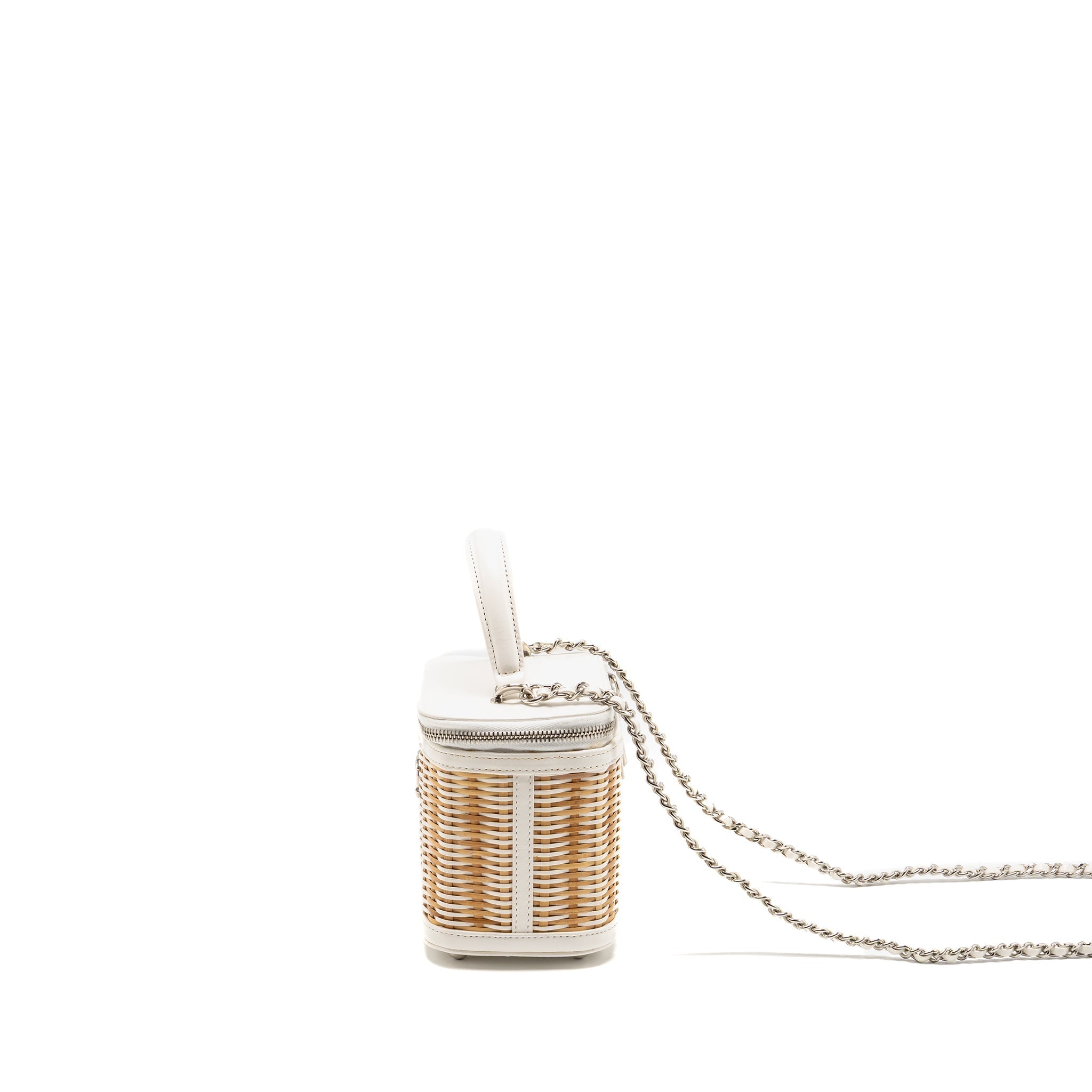 CHANEL TOP HANDLE VANITY CASE BAG CALFSKIN/RAFFIA WHITE SHW