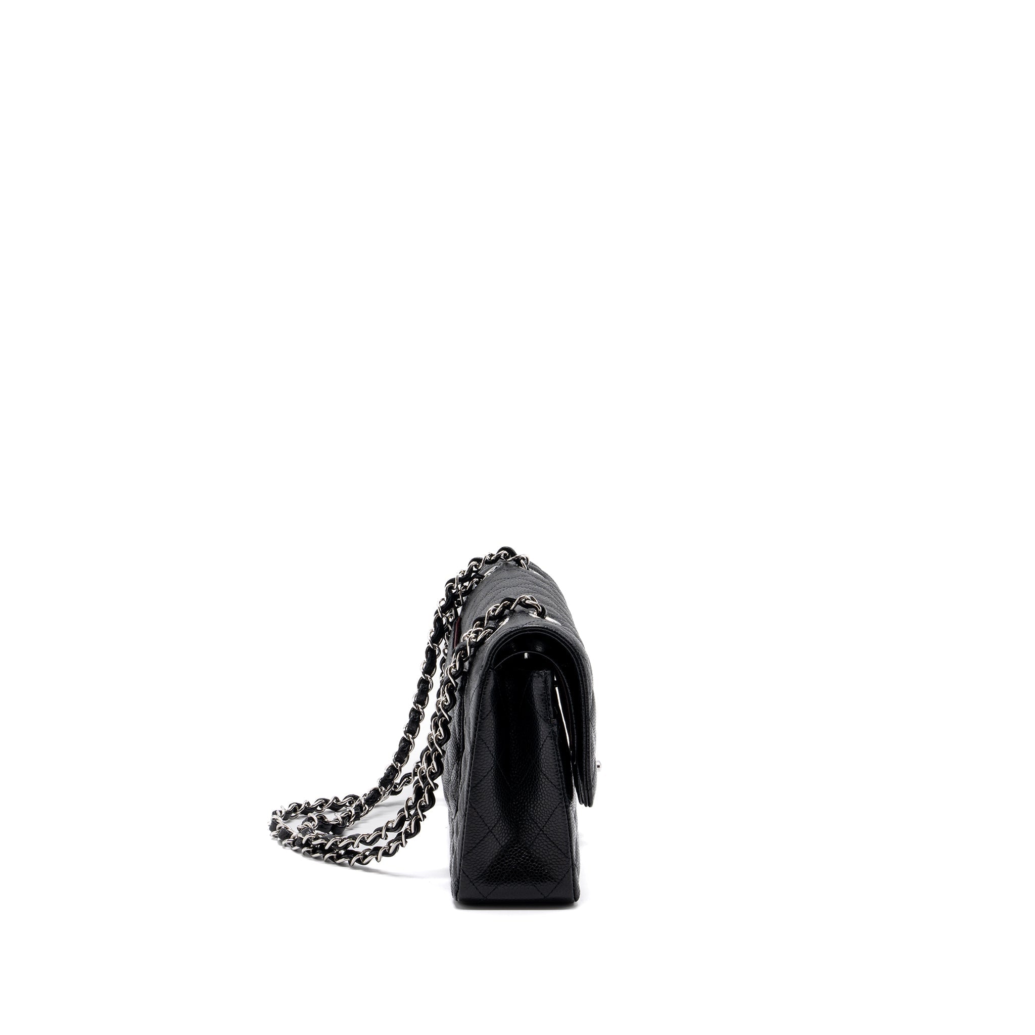 CHANEL MEDIUM CLASSIC DOUBLE FLAP BAG CAVIAR BLACK SHW (MICROCHIP)
