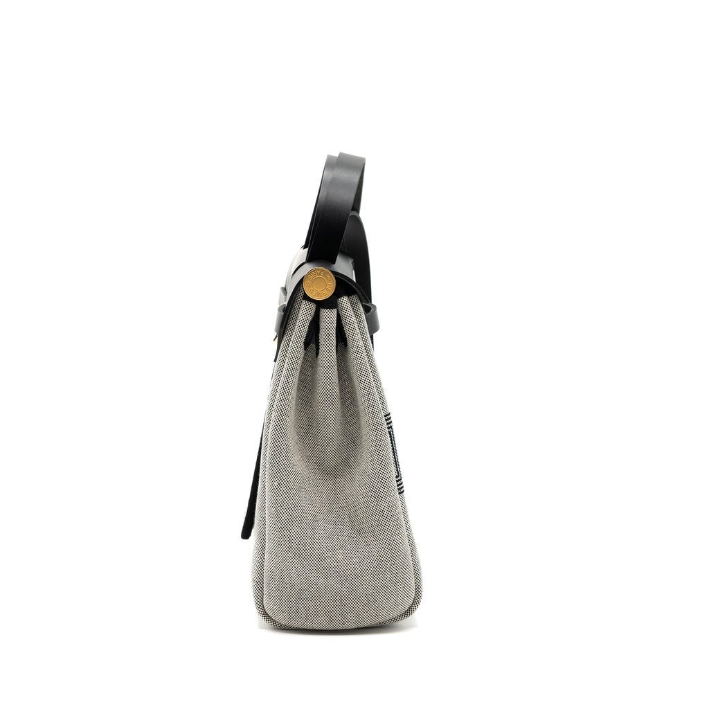 HERMES HERBAG 31 ZIP BAG TOILE H PLUME CANVAS / HUNTER LEATHER BLACK / ECRU GHW